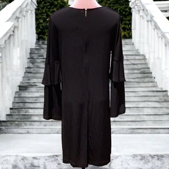 MICHAEL KORS NWT XS BLACK SHIFT DRESS DOUBLE BELL SLEEVES CHAIN DETAIL - Picture 4 of 13